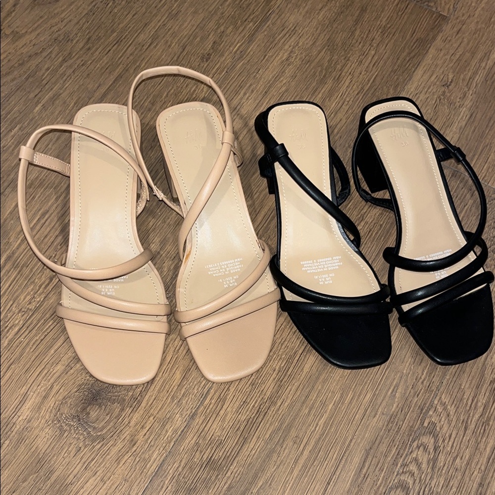 H&M Women's Strappy Heels - Black and Beige